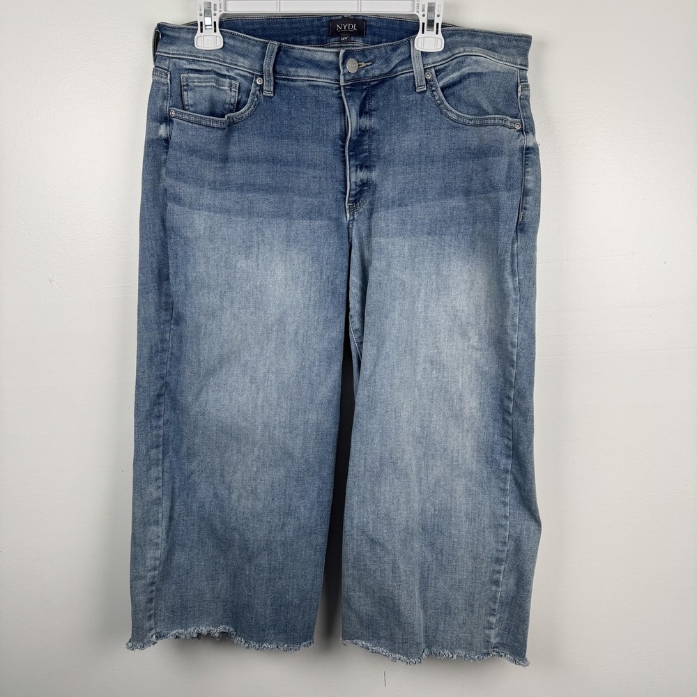NYDJ Jeans Womens 14W (36x21) Blue Wide Leg Cropped Raw Hem Lift Tuck Denim